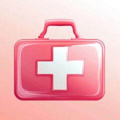 Obraz premium A bright pink first aid kit with a white cross symbol, perfect for health and safety themes.