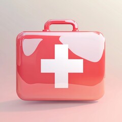 Fototapeta premium A vibrant red first aid kit with a prominent white cross symbol, offering safety and health support.