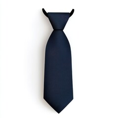 Classic navy tie hanging against a clean white background.