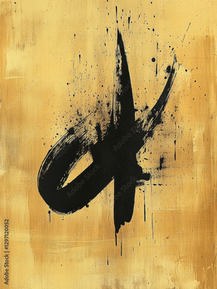 Aufkleber artistic black brushstroke on a textured gold background showing abstract expression. generative ai