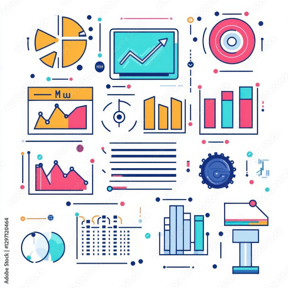Aufkleber colorful infographic elements showcasing data visualization and analytical graphics in a modern styl