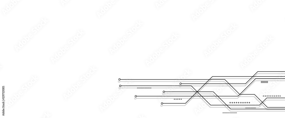 Poster Vectors White Abstract geometric dots and lines connection circuit concept. Vector social network and connecting concept.