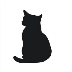 Silhouette of a black cat sitting gracefully against a white background.