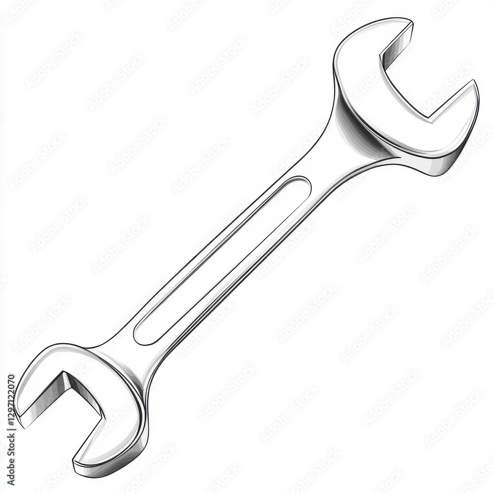 Poster a shiny silver wrench lying flat, showcasing its dual open-end design, ideal for various mechanical 