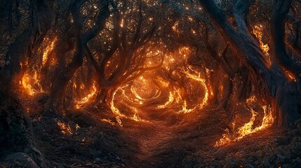 Naklejka premium fire in the forest, fire scenery, close up of a fire