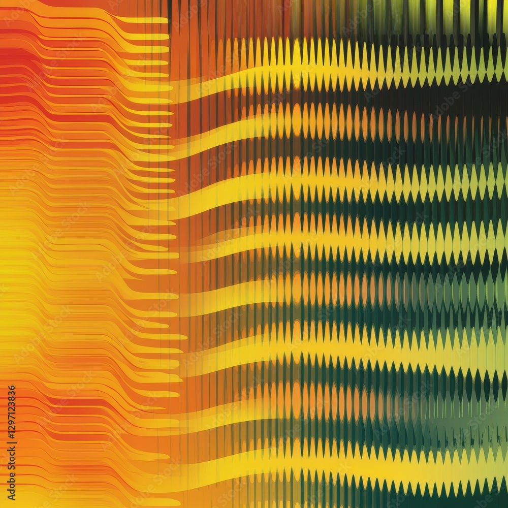 Aufkleber abstract wavy patterns blend warm oranges and cool greens, creating a vibrant visual contrast.