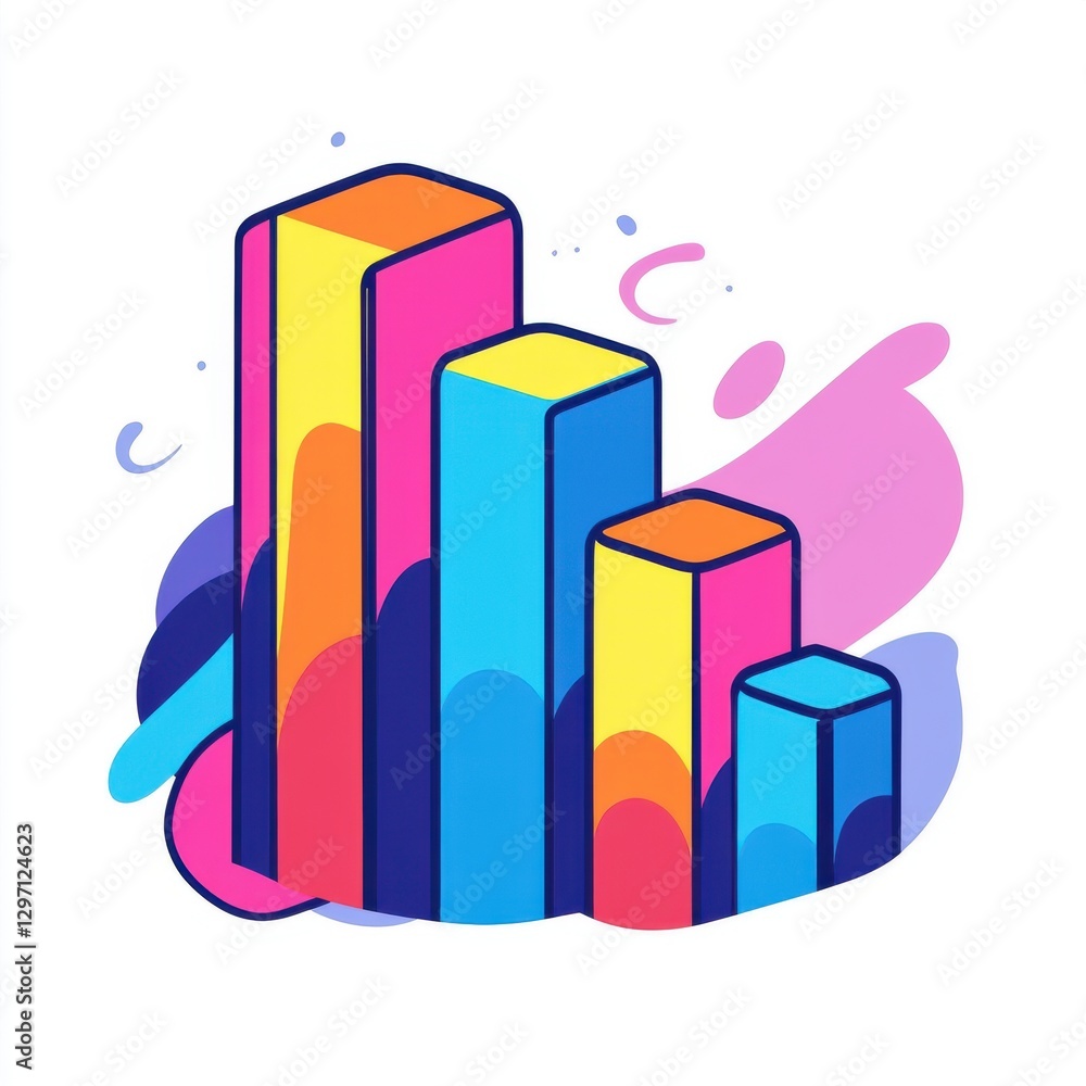 Poster colorful 3d bar graph illustration representing data analysis and growth.