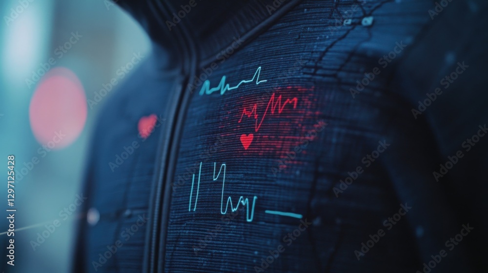 Poster close up of smart clothing displaying real time heart rate and ekg data, showcasing the integration 