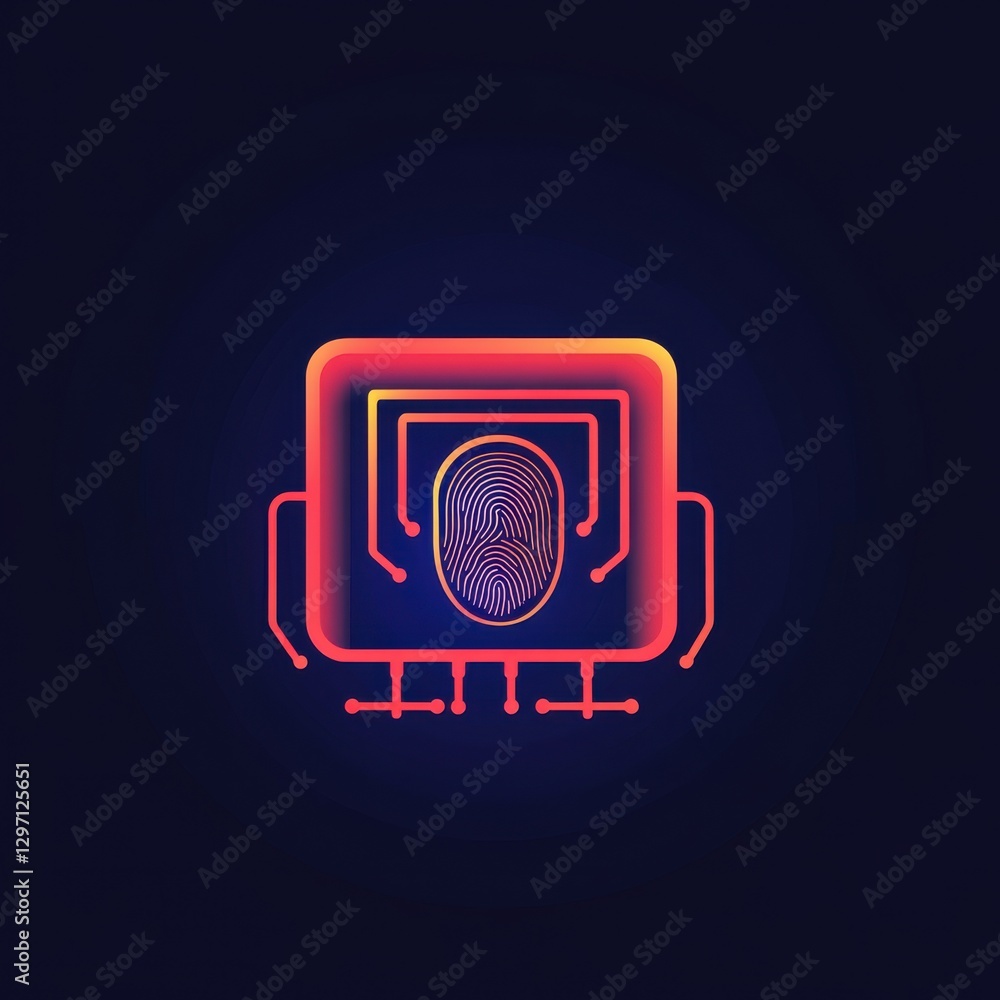 Poster a futuristic fingerprint design integrated with digital circuitry, symbolizing advanced technology a