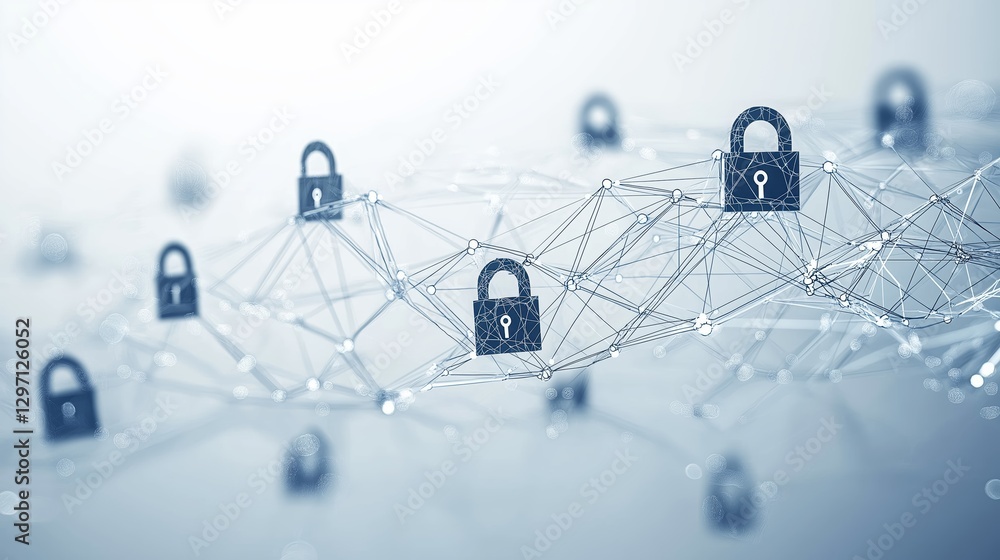 Aufkleber connected digital locks in a futuristic cybersecurity network, highlighting encryption, privacy prot
