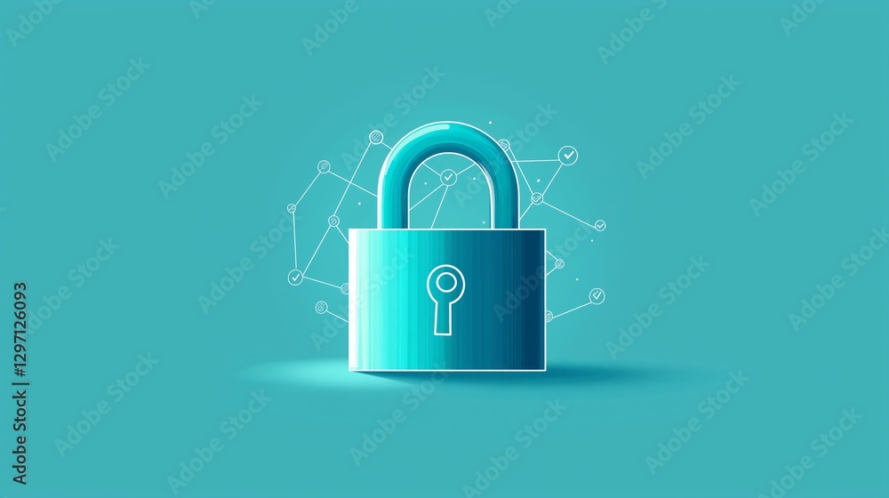 Aufkleber Futuristic digital security system with a central lock symbol, representing cybersecurity, encryption, and advanced data protection for secure networks, Generative AI
