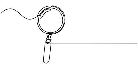 Continuous line illustration of magnifying glass. Continuous line drawing of magnifying glass lens, Magnifying glass in continuous one line drawing. Concept of Business analysis in simple outline.