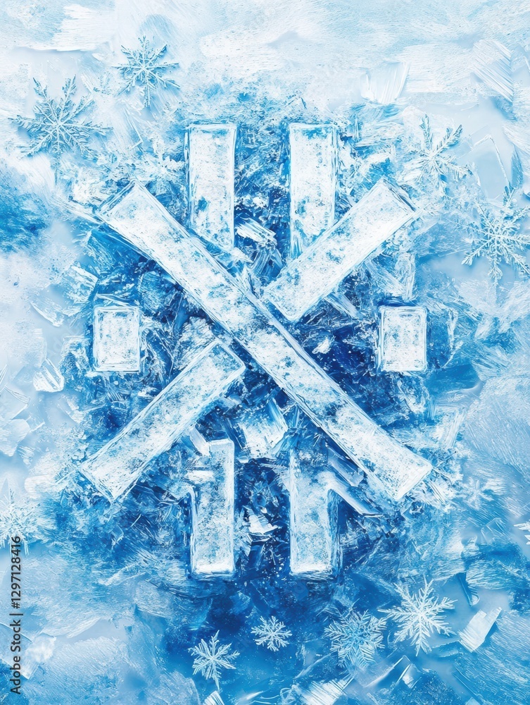 Leinwandbilder intricate ice design featuring frosty patterns and shapes in bright blue tones during winters chill.