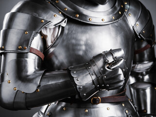 Close-Up of Medieval Plate Armor with Attention to Details and Artistry..