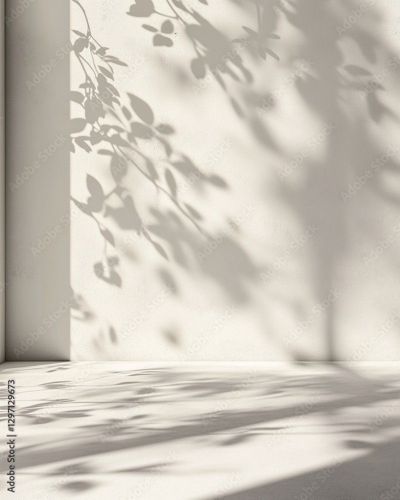 Poster subtle shadows creating mood on a simple off-white wall ideal for modern product display or artistic