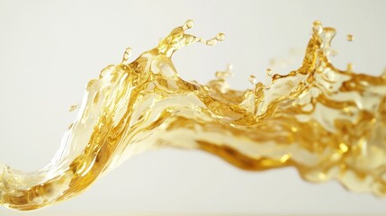 golden oil splash in motion, elegant fluid wave, floating droplets, ultra-detailed liquid physics, cinematic lighting, hyper-realistic studio shot, isolated on white background.