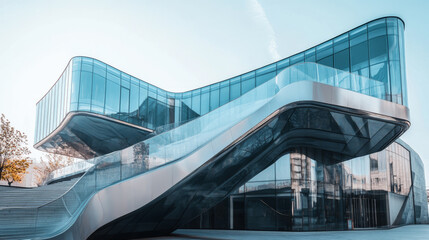 Fototapeta premium Futuristic Curved Glass Building Under Clear Sky