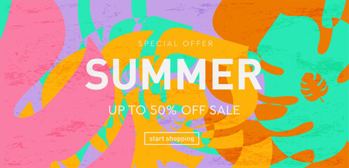 Geometric Psychedelic Summer Background in Yellow, Pink, Orange, Blue, Turquoise Colors. 3d art 50s of Hippy Illusion. Retro Wavy Trippy Patterns offer 50% for Banner, Poster, Card, Cover.