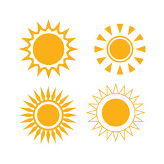 Sun symbol, Yellow sun icon set vector