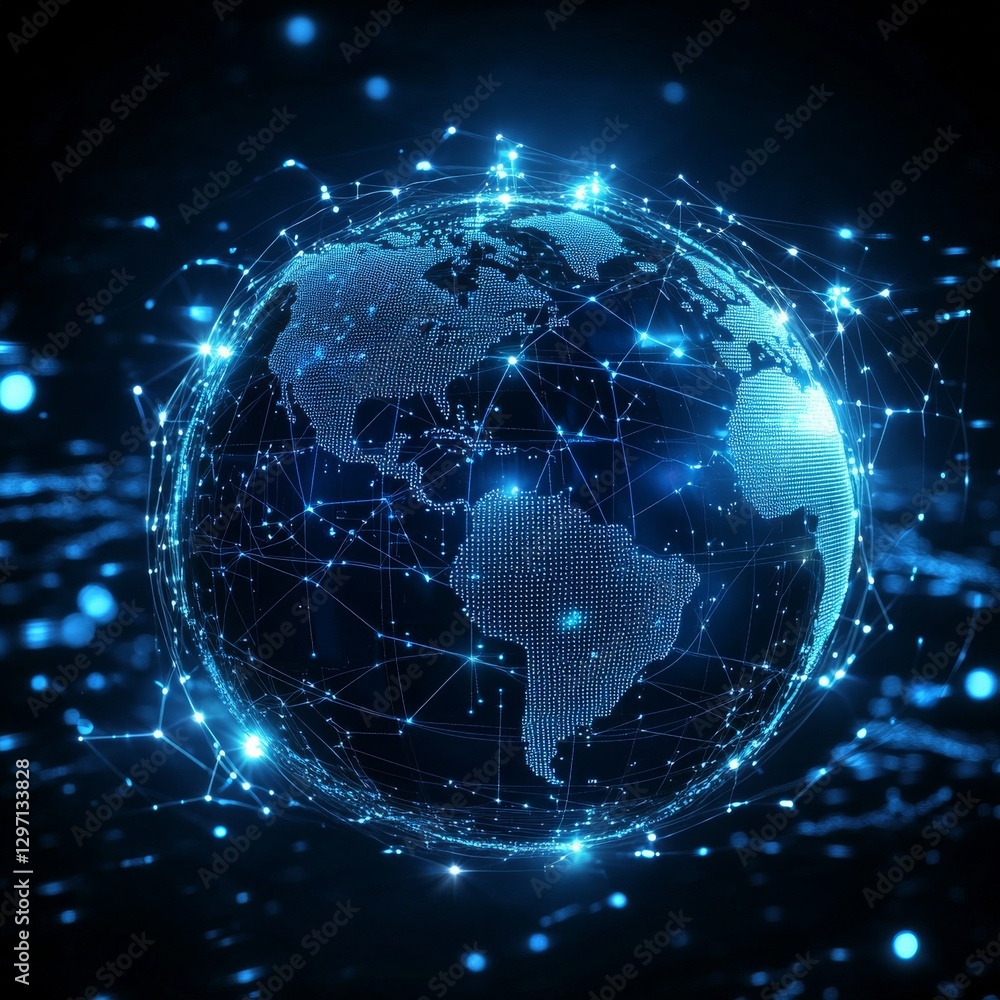Fototapete global network connectivity: a digital representation of earth encapsulated by interconnected data s