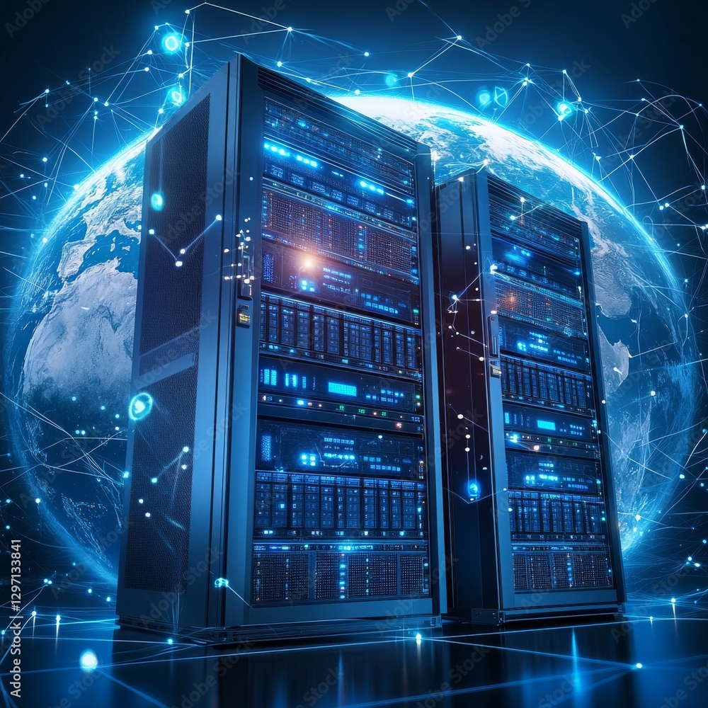 Leinwandbilder global network: data servers and connectivity shaping the future of global communications and techno