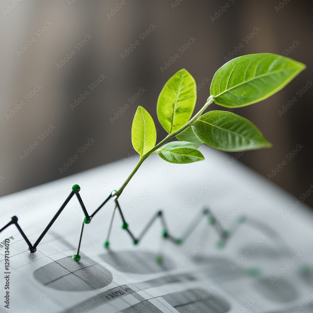 Poster green growth: a sprout emerging from a data chart, symbolizing sustainable business development and 