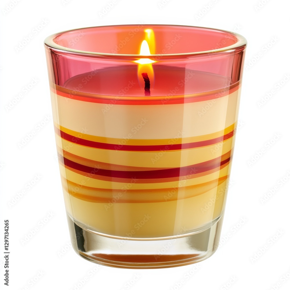 Aufkleber illuminated candle in striped glass: a warm and inviting glow with relaxing ambience on a white back