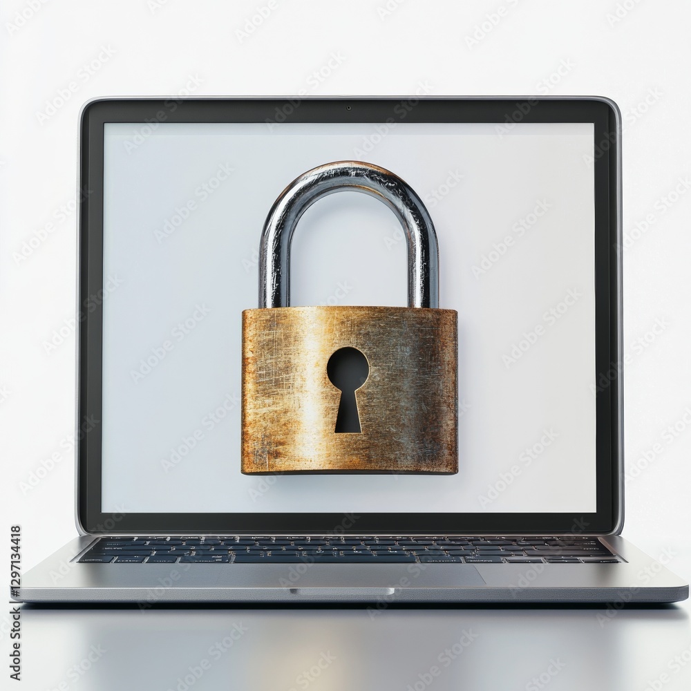 Aufkleber laptop screen displaying a padlock, illustrating online security and data protection concepts