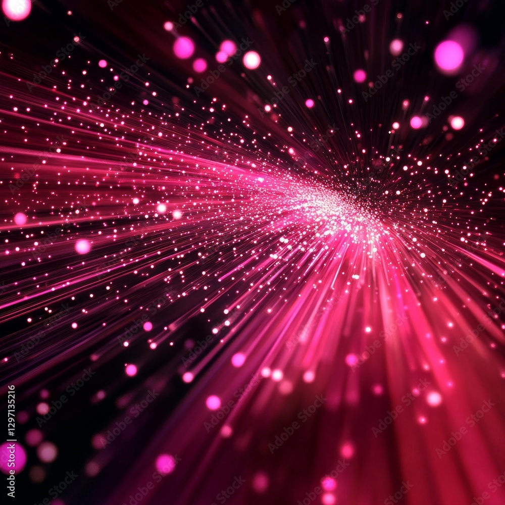 Poster pink light burst abstract: explosive radiance with glowing particles and dynamic rays of light