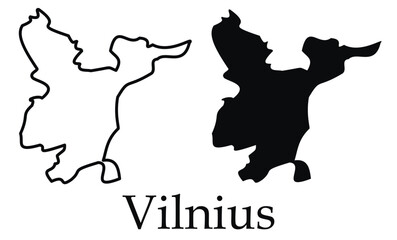 Vilnius city map with black border outline vector