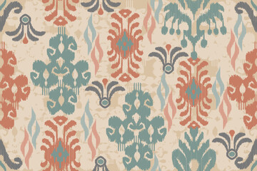 Ikat paisley embroidery on the fabric in Indonesia, India and Asian countries. Geometric ethnic oriental seamless pattern.Aztec style. Illustration.design for texture, textil,clothing, wrapping,carpet © supachai