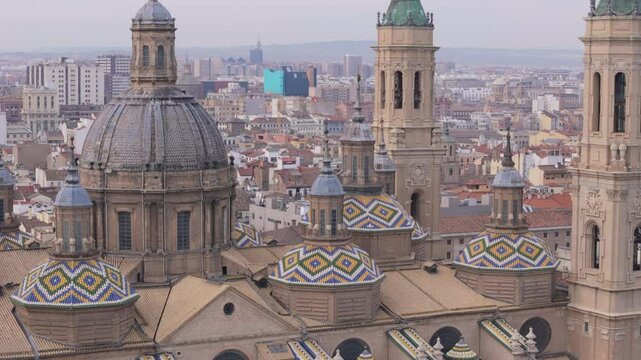 Aerial view of Cathedral-Basilica of Our Lady of the Pillar in Zaragoza, Spain
