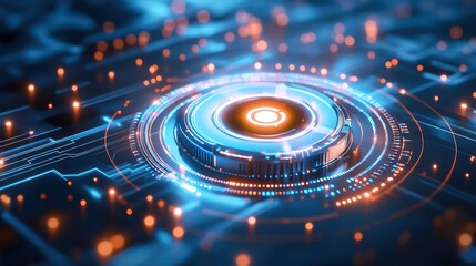 A digital glowing abstract design with circular illuminated elements