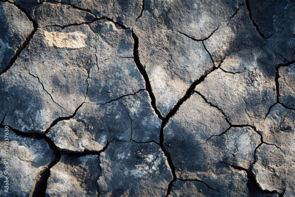 Poster cracked ground surface displaying signs of drought in an arid landscape under bright daylight. gener
