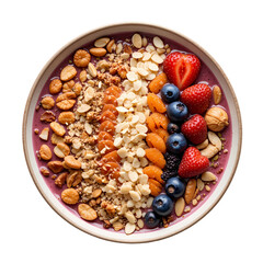 Delicious Berry Smoothie Bowl with Granola & Fruit isolated on transparent background