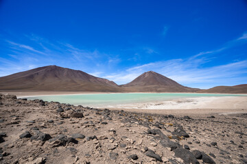 Fantastic Scenic landscapes of Northern Argentina. Beautiful inspiring natural landscapes. Laguna Verde in Salar Antofalla.