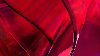 3D red translucent abstract wave wallpaper background. Shiny curved organic shape layer design for banners and covers. Wavy transparent glossy glass shader. Modern clean minimal digital render