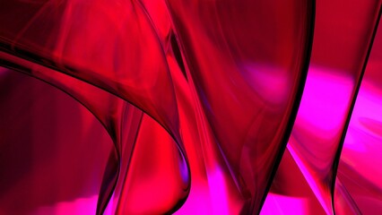 3D red translucent abstract wave wallpaper background. Shiny curved organic shape layer design for banners and covers. Wavy transparent glossy glass shader. Modern clean minimal digital render