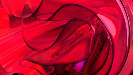3D red translucent abstract wave wallpaper background. Shiny curved organic shape layer design for banners and covers. Wavy transparent glossy glass shader. Modern clean minimal digital render