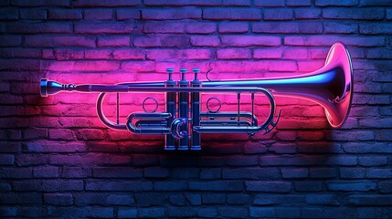 Fototapeta premium Abstract neon trumpet on wall high resolution hd image