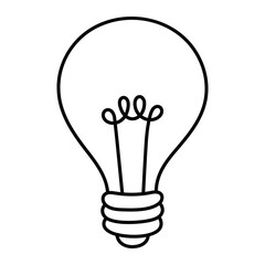 Light bulb vector illustration. Hand-drawn lamp outline in doodle style. Black line art isolated on white background.