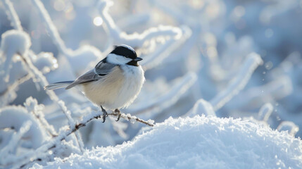 Fototapeta premium bird on winter snow wildlife