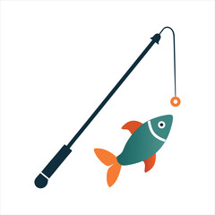  Fishing Rod with Catch Icon Minimalist Vector Design