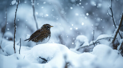 Obraz premium bird on winter snow wildlife