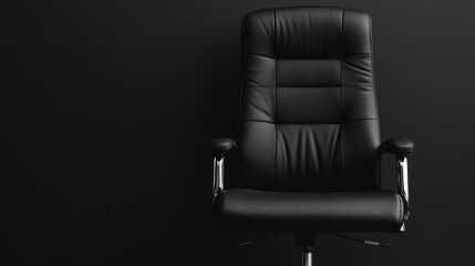 Black Leather Office Chair Against Dark Wall. Possible Stock Photo Use