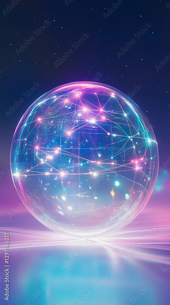 Poster a glowing digital globe with interconnected lines and networks, representing global connectivity, te