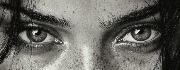 Close-up Black and White Hyperrealistic Drawing of Eyes
