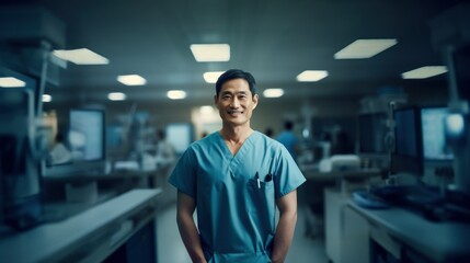 Fototapeta premium Doctor. Asian Male Doctor in Professional Medical Attire, Confident Healthcare Professional Isolated on Background with Copy Space. Medical Concept with Copy Space.