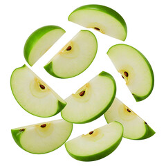 Fresh Green Apple Slices on Transparent Background