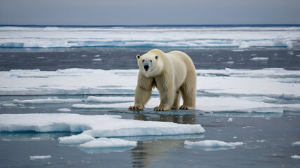 A polar bear on a melting ice floe